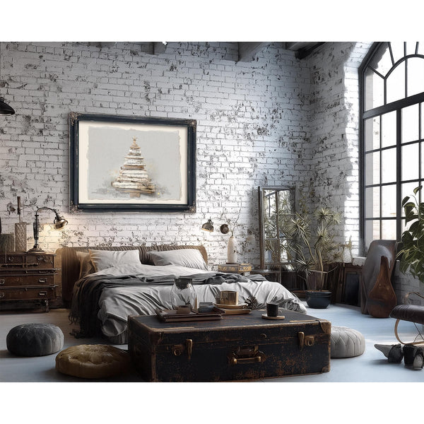 Bella Frye Watercolor Christmas Tree Art – Sheet Music Collage, Scandinavian Farmhouse Style