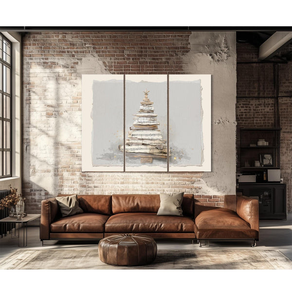 Bella Frye Watercolor Christmas Tree Art – Sheet Music Collage, Scandinavian Farmhouse Style