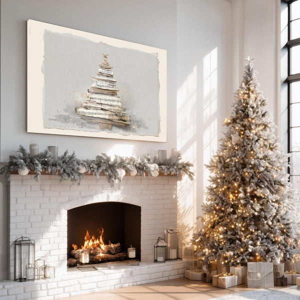 Bella Frye Watercolor Christmas Tree Art – Sheet Music Collage, Scandinavian Farmhouse Style