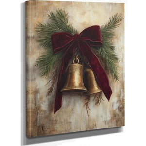 Bella Frye Vintage Christmas Bells Art – Red Velvet Bow, Black Ornate Frame