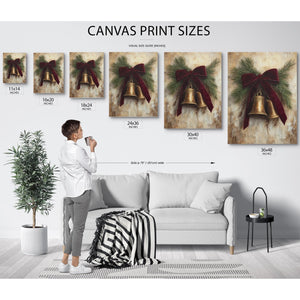 Bella Frye Vintage Christmas Bells Art – Red Velvet Bow, Black Ornate Frame