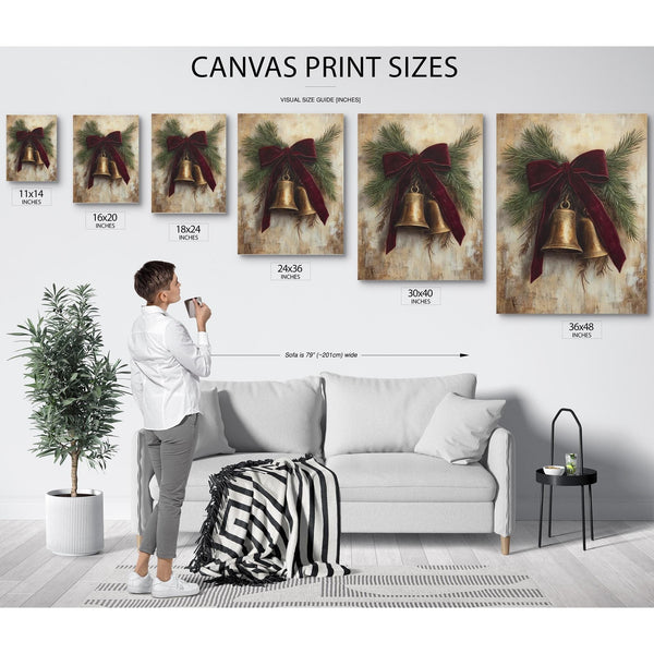 Bella Frye Vintage Christmas Bells Art – Red Velvet Bow, Black Ornate Frame