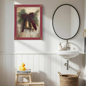 Bella Frye Vintage Christmas Bells Art – Red Velvet Bow, Black Ornate Frame