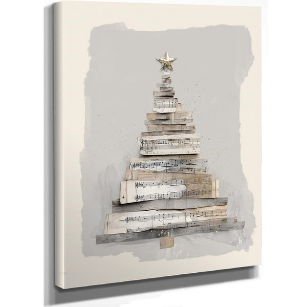 Bella Frye Neutral Sheet Music Christmas Tree – Minimalist Holiday Wall Art – Stretched Canvas or Ornate Frame, Rustic Modern Christmas Décor