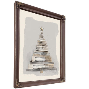 Bella Frye Neutral Sheet Music Christmas Tree – Minimalist Holiday Wall Art – Stretched Canvas or Ornate Frame, Rustic Modern Christmas Décor