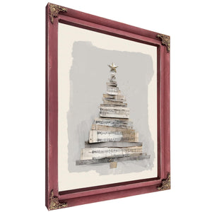 Bella Frye Neutral Sheet Music Christmas Tree – Minimalist Holiday Wall Art – Stretched Canvas or Ornate Frame, Rustic Modern Christmas Décor