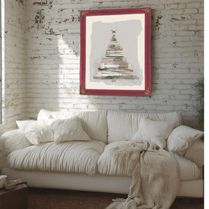 Bella Frye Neutral Sheet Music Christmas Tree – Minimalist Holiday Wall Art – Stretched Canvas or Ornate Frame, Rustic Modern Christmas Décor