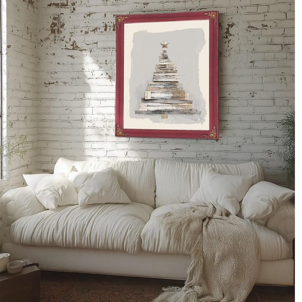 Bella Frye Neutral Sheet Music Christmas Tree – Minimalist Holiday Wall Art – Stretched Canvas or Ornate Frame, Rustic Modern Christmas Décor