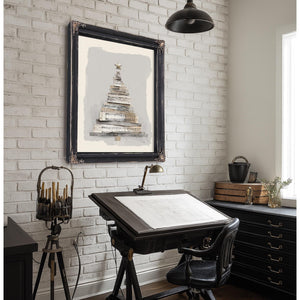 Bella Frye Neutral Sheet Music Christmas Tree – Minimalist Holiday Wall Art – Stretched Canvas or Ornate Frame, Rustic Modern Christmas Décor