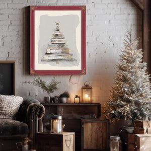 Bella Frye Neutral Sheet Music Christmas Tree – Minimalist Holiday Wall Art – Stretched Canvas or Ornate Frame, Rustic Modern Christmas Décor