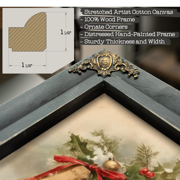 Bella Frye Vintage Ice Skates with Holly – Classic Christmas Wall Art – Stretched Canvas or Ornate Frame, Cozy Winter Holiday Décor