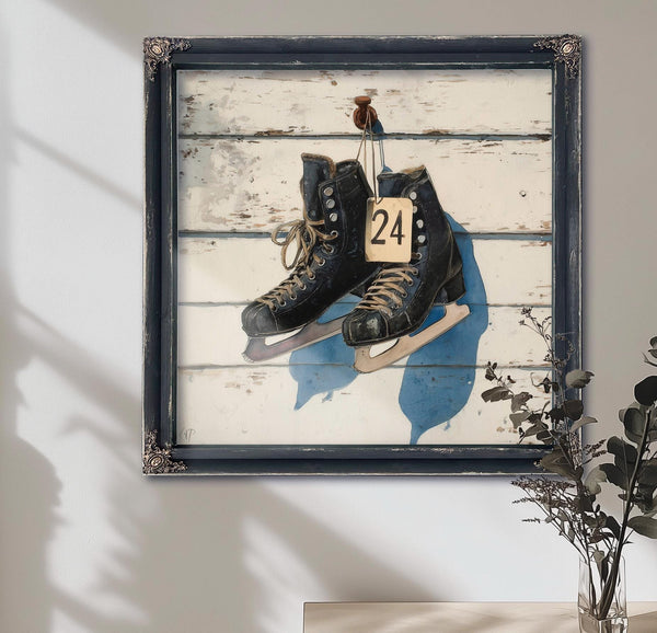 Bella Frye Vintage Ice Skates Canvas Print – Rustic Winter Sports Decor