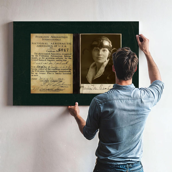 Amelia Earhart Pilot License Certificate | Aviation History Wall Art