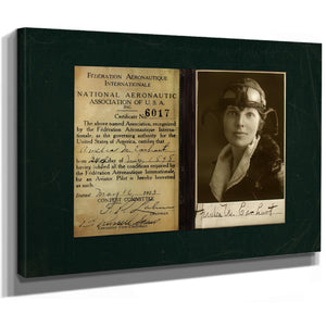 Amelia Earhart Pilot License Certificate | Aviation History Wall Art