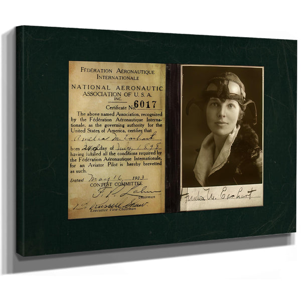 Amelia Earhart Pilot License Certificate | Aviation History Wall Art