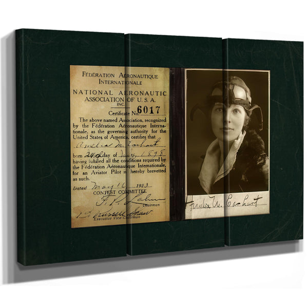 Amelia Earhart Pilot License Certificate | Aviation History Wall Art