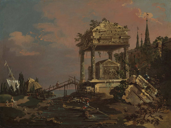 Canaletto Imaginary View With A Tomb By The Lagoon By Canaletto