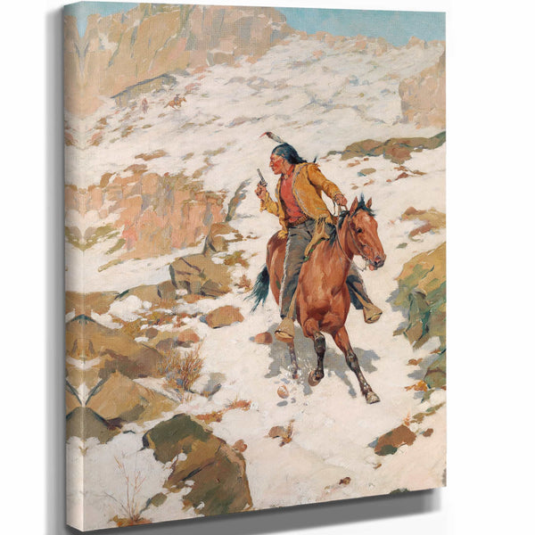 Charles Schreyvogel 11" x 14" / Stretched Canvas Wrap In Hot Pursuit By Charles Schreyvogel