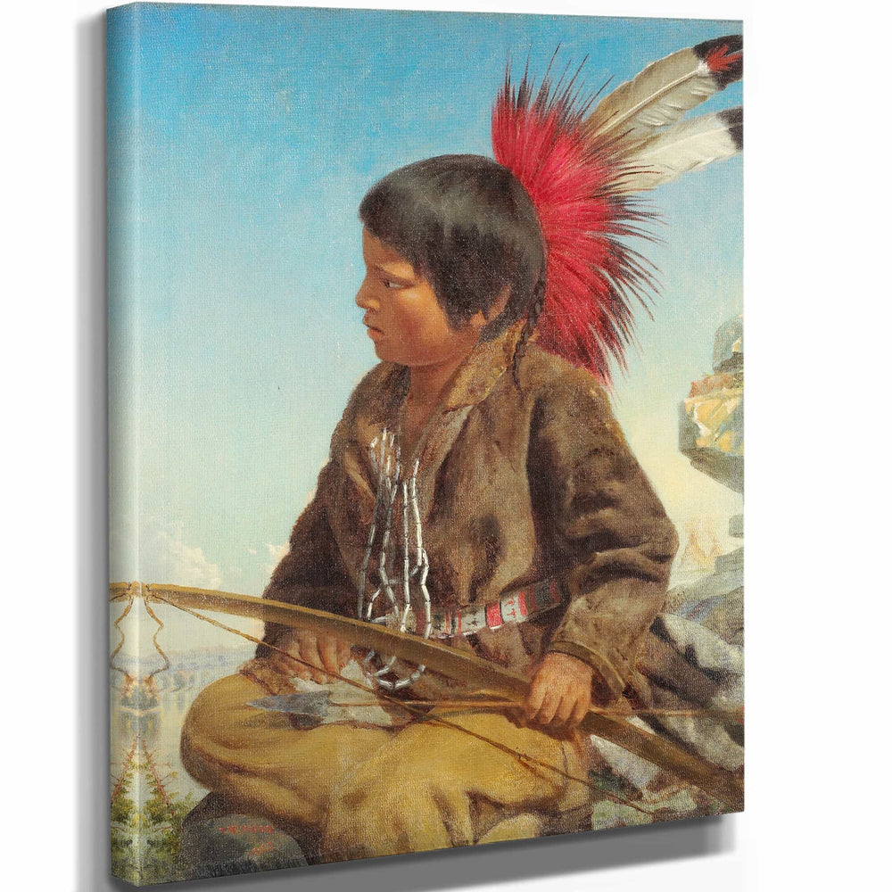 Thomas Waterman Wood 11" x 14" / Stretched Canvas Wrap Indian Boy At Fort Snelling By Thomas Waterman Wood