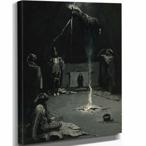 Frederic Remington 11" x 14" / Stretched Canvas Wrap Indian Fire God By Frederic Remington