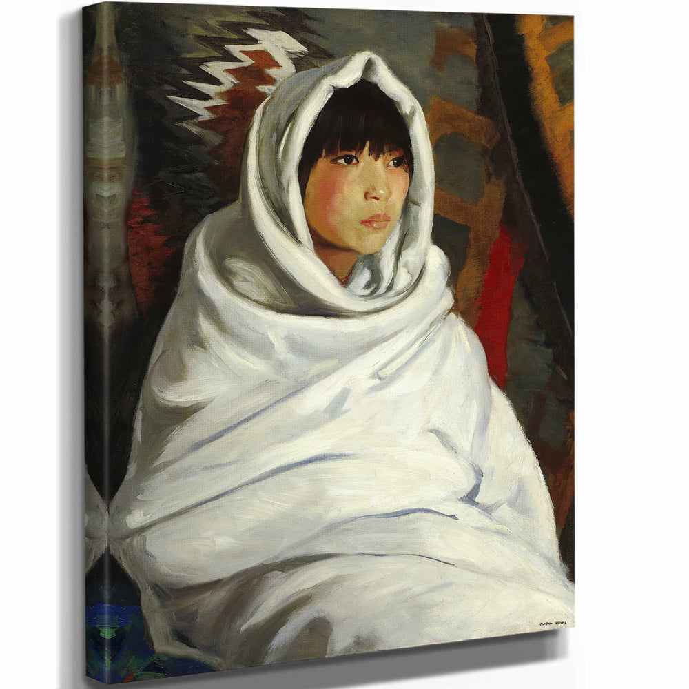 Robert Henri 11" x 14" / Stretched Canvas Wrap Indian Girl In White Blanket By Robert Henri