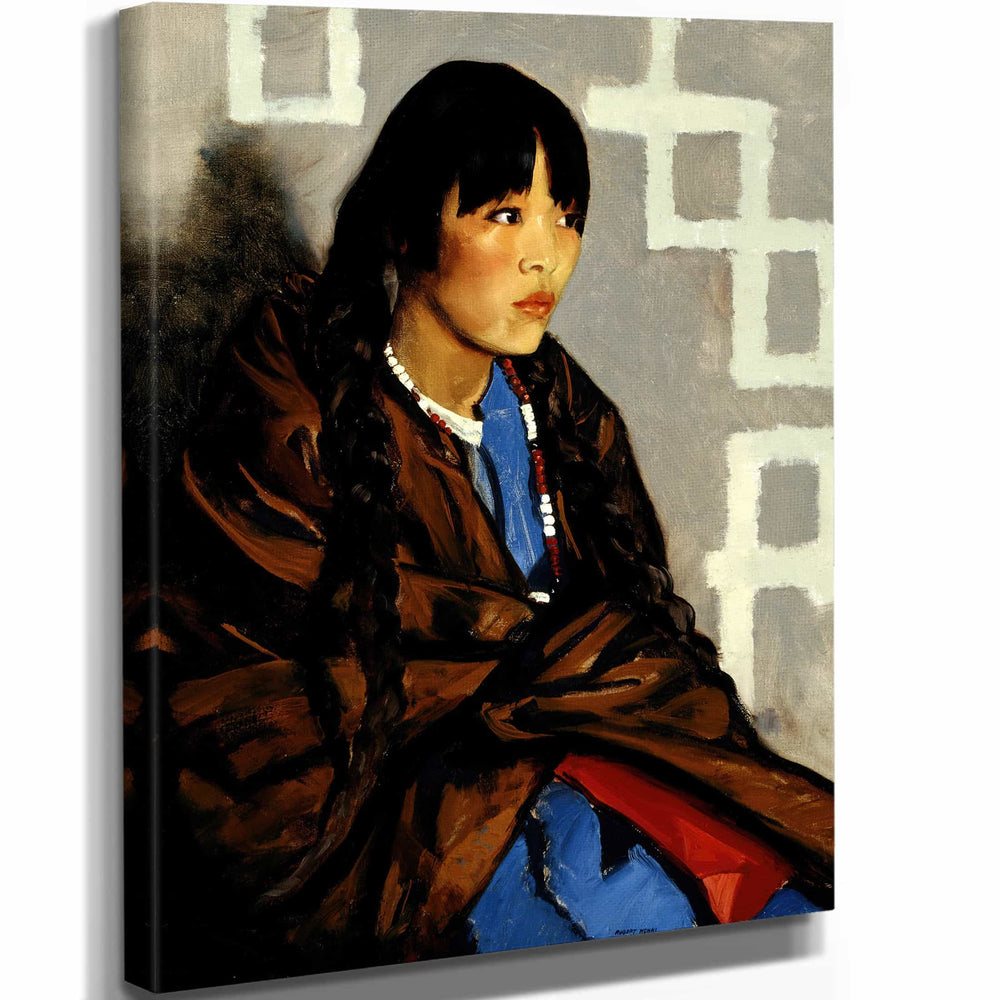 Robert Henri 11" x 14" / Stretched Canvas Wrap Indian Girl By Robert Henri