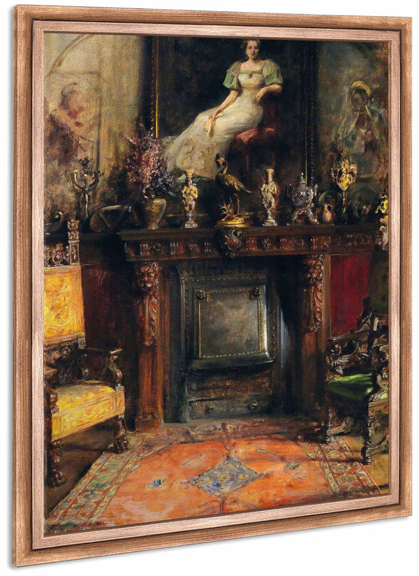 Interior With View Of A Fireplace And A Painting By Arthur Von Ferraris