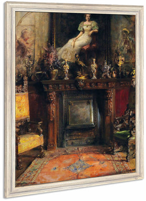 Interior With View Of A Fireplace And A Painting By Arthur Von Ferraris