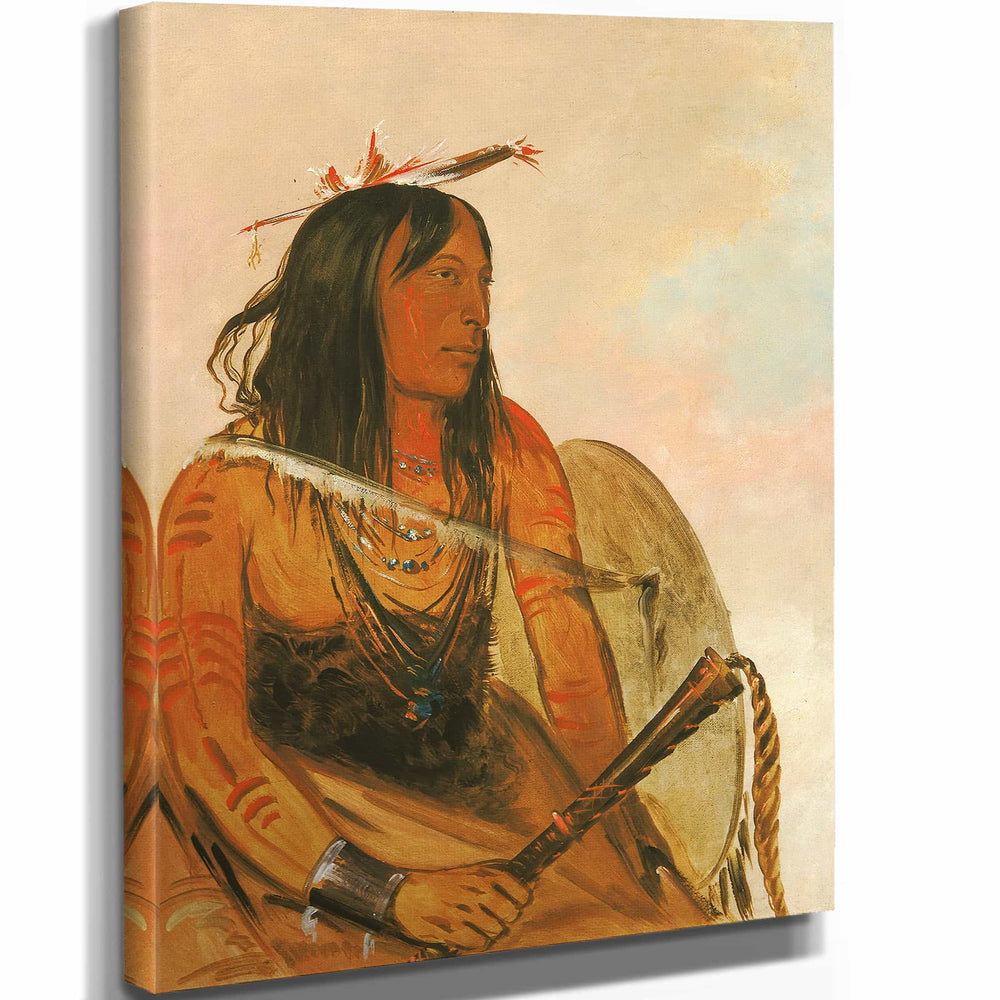 George Catlin 11" x 14" / Stretched Canvas Wrap Ish A Ro Yeh He Who Carries A Wolf A Distinguished Brave By George Catlin