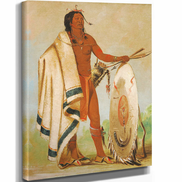 George Catlin 11" x 14" / Stretched Canvas Wrap Kotz A To Ah Smoked Shield A Distinguished Warrior By George Catlin