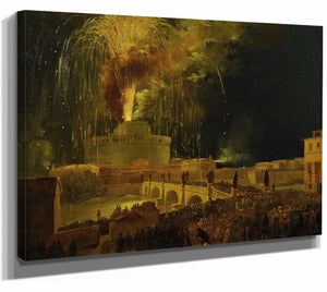 La Girandola Fireworks From Castel Santangelo In Rome By Ippolito Caffi