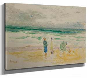 Pierre Bonnard 14" x 11" / Stretched Canvas Wrap La Plage Trois Personnages Et Un Chien By Pierre Bonnard