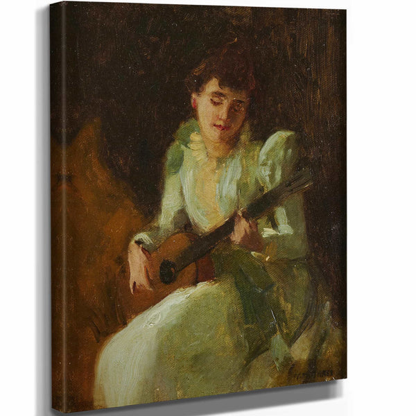 Lady Playing Guitar By William Merritt Chase