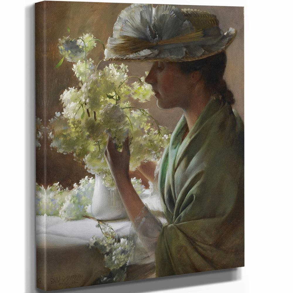 Charles Courtney Curran 11" x 14" / Stretched Canvas Wrap Lady With A Bouquet By Charles Courtney Curran