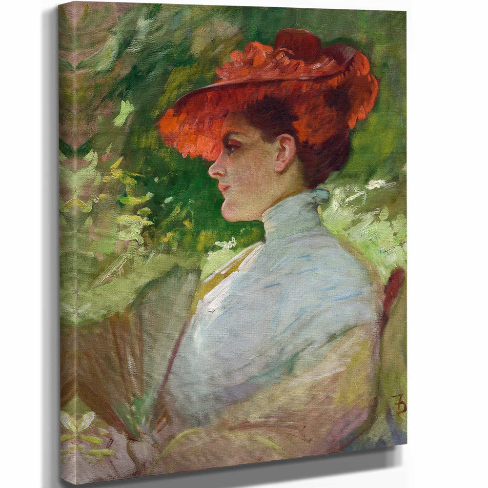 Frank Duveneck 11" x 14" / Stretched Canvas Wrap Lady With A Red Hat By Frank Duveneck