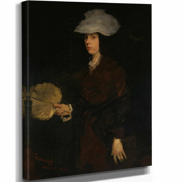 Frank Duveneck 11" x 14" / Stretched Canvas Wrap Lady With Fan By Frank Duveneck