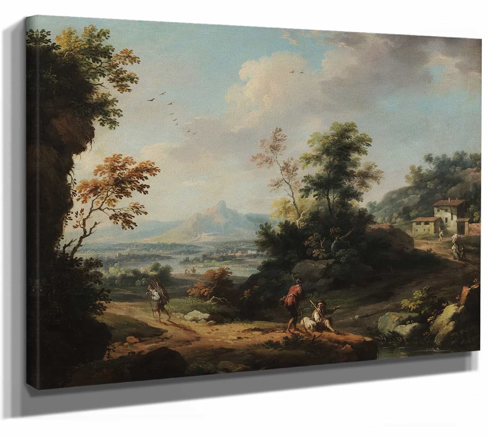 Vittorio Amedeo Cignaroli - Landscape With Figures 1730 - %100 online Oil Painting - Renaissance Canvas Wall Art - Hand Painted Wall Art