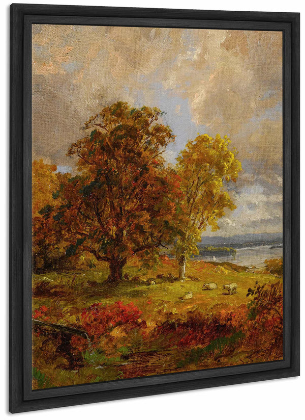 Landscape With Trees And Sheep Near A Copse By Jasper Francis Cropsey