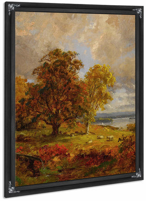 Landscape With Trees And Sheep Near A Copse By Jasper Francis Cropsey