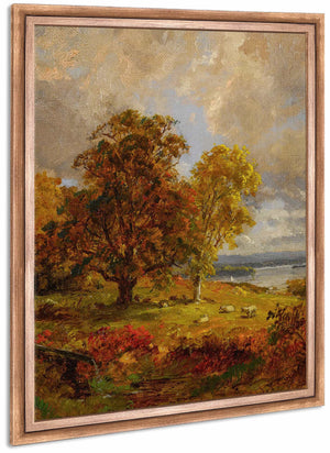 Landscape With Trees And Sheep Near A Copse By Jasper Francis Cropsey