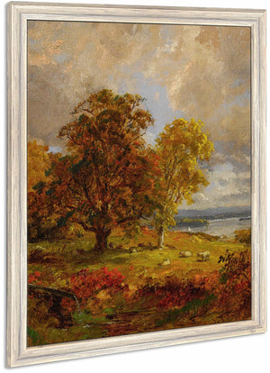 Landscape With Trees And Sheep Near A Copse By Jasper Francis Cropsey