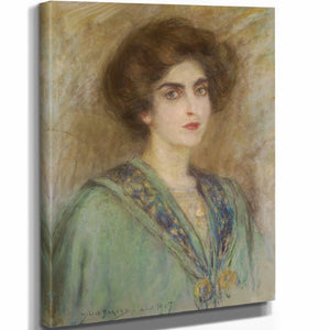 Alice Pike Barney 11" x 14" / Stretched Canvas Wrap Laura In Green Cape By Alice Pike Barney