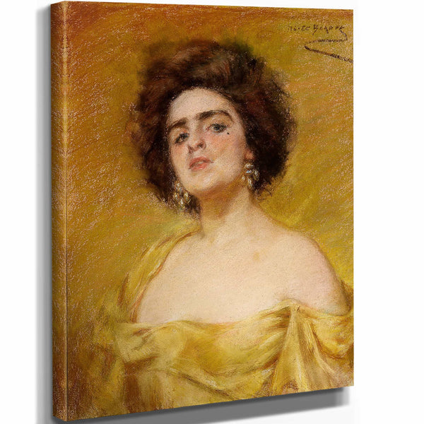 Alice Pike Barney 11" x 14" / Stretched Canvas Wrap Laura In Yellow By Alice Pike Barney