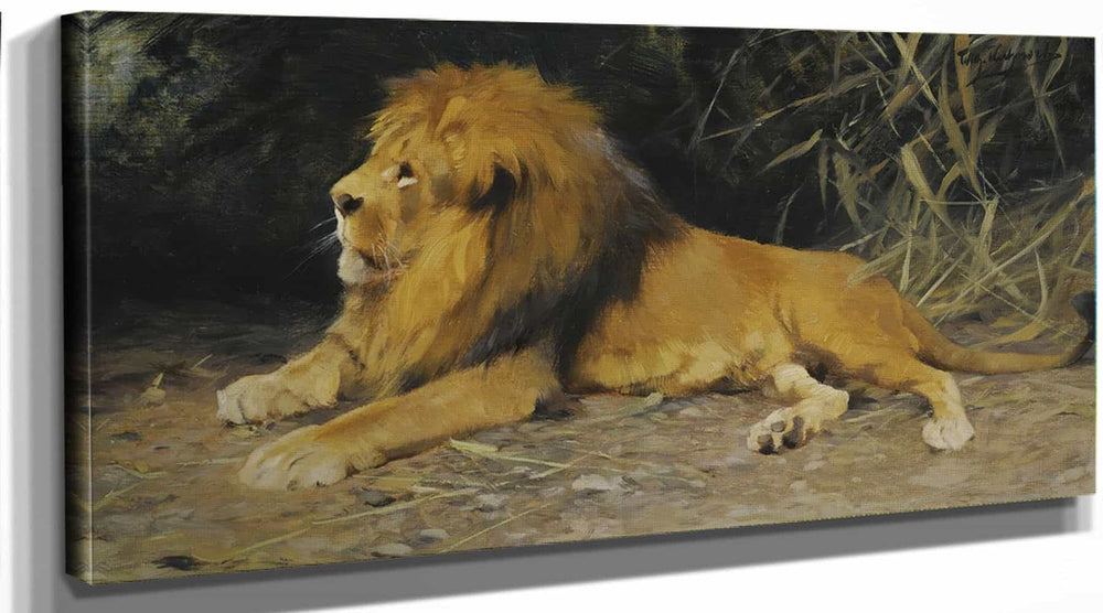 Wilhelm Kuhnert Lion In His Den By Wilhelm Kuhnert