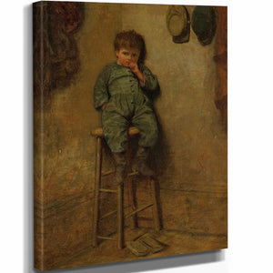 Eastman Johnson 11" x 14" / Stretched Canvas Wrap Little Boy On A Stool By Eastman Johnson