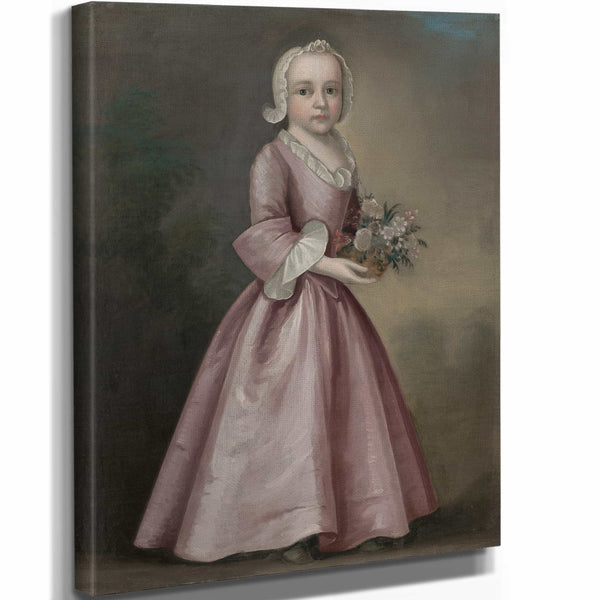 Joseph Badger 11" x 14" / Stretched Canvas Wrap Little Girl Holding Flowers Ca – By Joseph Badger