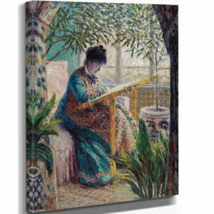 Claude Monet 11" x 14" / Stretched Canvas Wrap Madame Monet Embroidering By Claude Monet