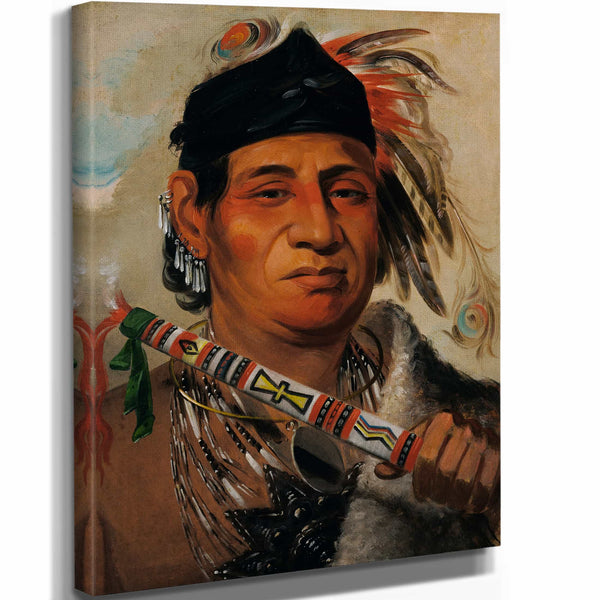 George Catlin 11" x 14" / Stretched Canvas Wrap Mah Kee Mee Teuv Grizzly Bear Chief Of The Tribe By George Catlin