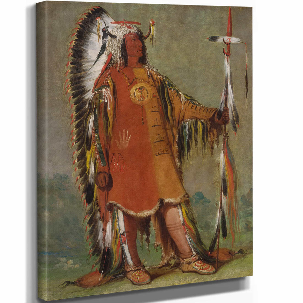 George Catlin 11" x 14" / Stretched Canvas Wrap Mah To Toh Pa Four Bears Second Chief In Full Dress By George Catlin