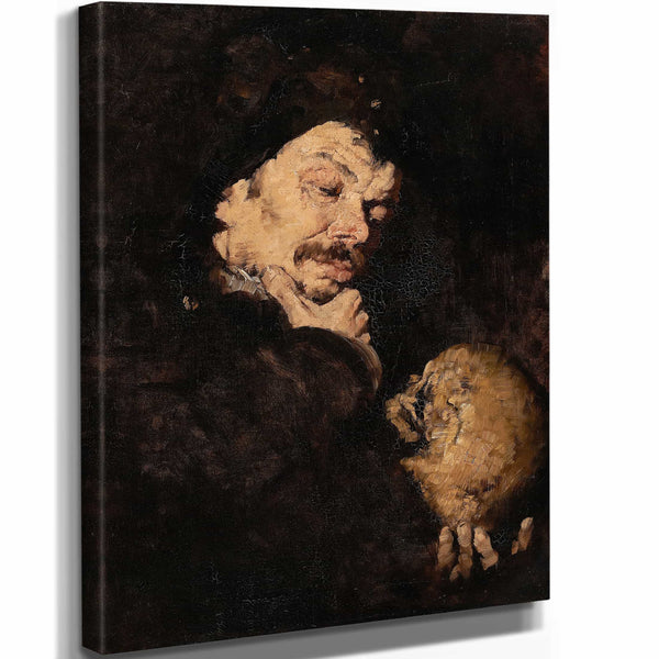 Frank Duveneck 11" x 14" / Stretched Canvas Wrap Man Holding A Skull By Frank Duveneck